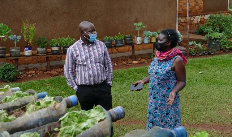 man and woman urban gardening